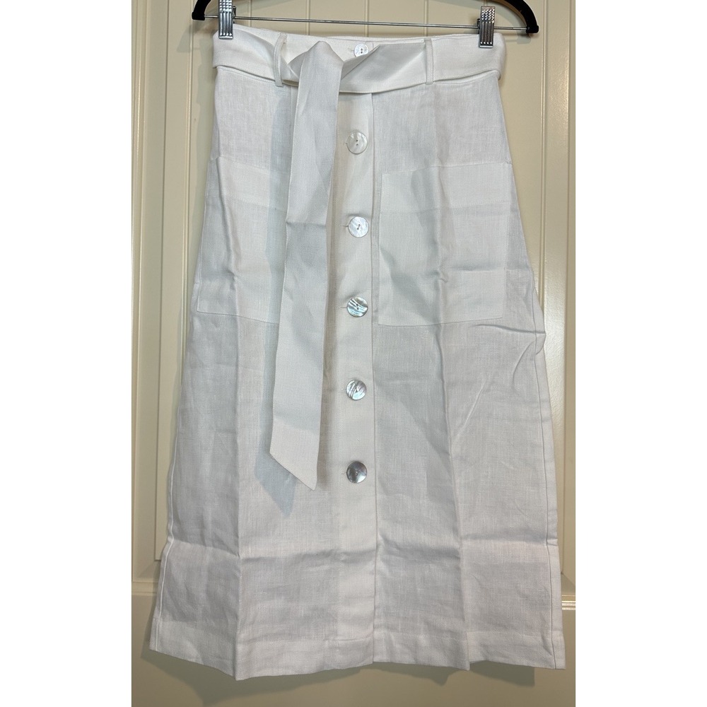 New Skylar + Madison Midi Skirt mother of pearl button up high waist 100% linen